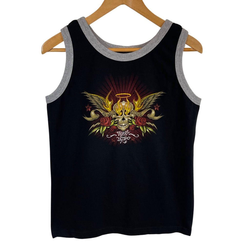 Y2K Top Heavy Venom Tattoo Ringer Tank Tee M Black Skater Street Punk Grunge